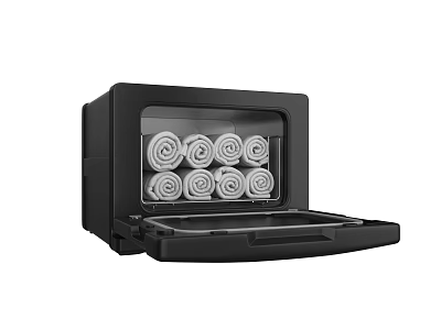 Black Household Towel Sterilizer With Neatly Rolled Towels Inside Compact Design 3d model