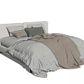 Modern Double Bed With Upholstered Headboard And Cozy Neutral Tones Pillows Throw Blanket
