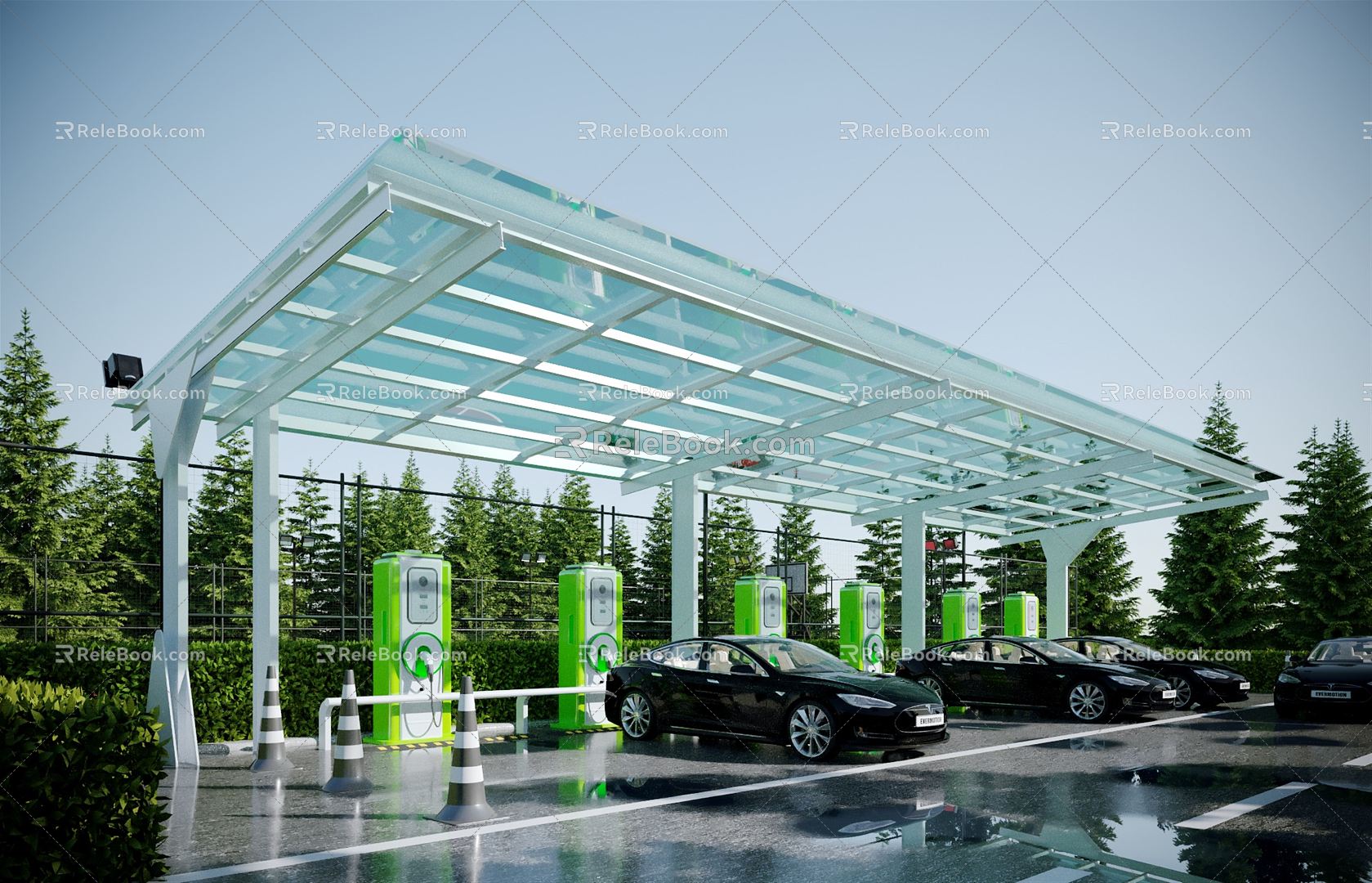 Modern carport car parking space charging pile charging station 3d model