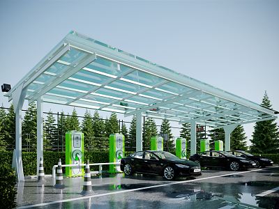 Modern carport car parking space charging pile charging station 3d model