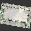 3D Model of Ancient Ruins Featuring Stone Walls Grass and Flagstone Courtyard