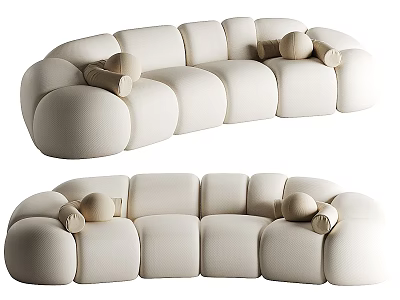 Beige Curved Multi Seater Sofa with Modular Design and Decorative Pillows 3d model