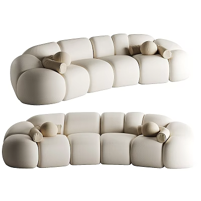 Beige Curved Multi Seater Sofa with Modular Design and Decorative Pillows 3d model