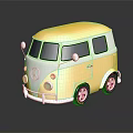 Yellow And White Vintage Volkswagen Van Model Car With Shiny Reflection