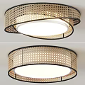 Elegant Round Woven Ceiling Light With Black Frame And White Illumination 3d model