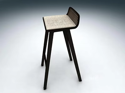 Modern Bar Stool With Woven Backrest Light Seat And Dark Wooden Legs 3d model