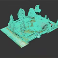 Detailed 3D Garden Model Featuring Red Roof House Car Trees Lawn And Fence