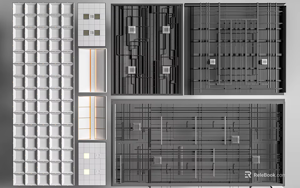 Modern Ceiling Design Styles With Grid Patterns And Linear Structures For Interiors 3d model 