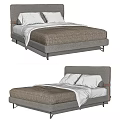 Modern Double Bed With Upholstered Headboard Comfy Mattress And Neutral Bedding 3d model