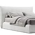 Modern Light Gray Double Bed With Padded Headboard And Cozy Bed Linens 3d model