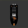 Modern Black Inflatable Yacht With Orange Ropes Life Rings White Seats And Antennas On Water