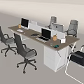 Functional Modern Office Desk With Computer Monitors Ergonomic Chairs And Drawer Cabinet 3d model