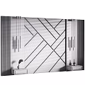 Modern Bedroom Accent Wall With Geometric Lines Upholstered Texture And Metallic Accents