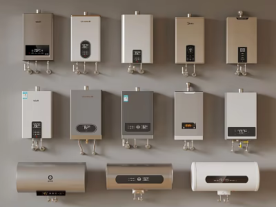 Various Styles Of Wall Mounted Water Heaters With Modern Designs And Colors 3d model