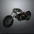 Green Custom Motorcycle With Shark Mouth Design And Large Black Tires