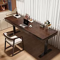 Wooden Desk With Laptop Coffee Cup Table Lamp Photo Frame And Vase In Modern Room
