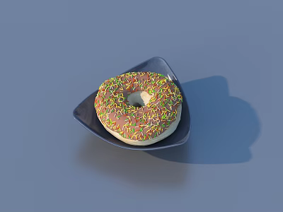 Appetizing Colorful Sprinkled Donut On Triangular Blue Ceramic Plate With Shadow 3d model