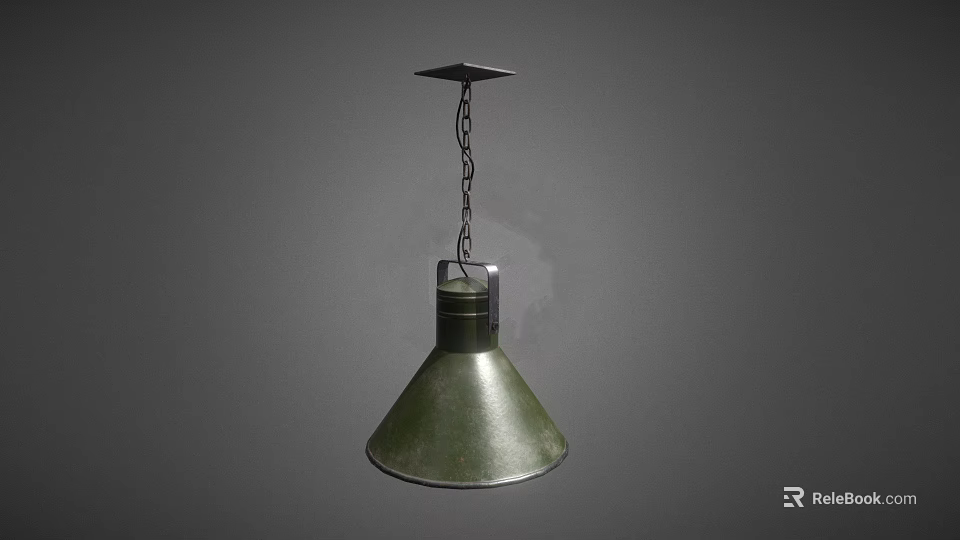 Green Metal Conical Pendant Light With Square Canopy And Chain Hanging 3d model 