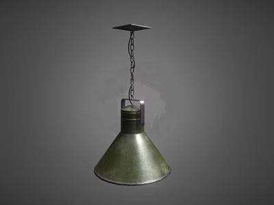 Green Metal Conical Pendant Light With Square Canopy And Chain Hanging 3d model