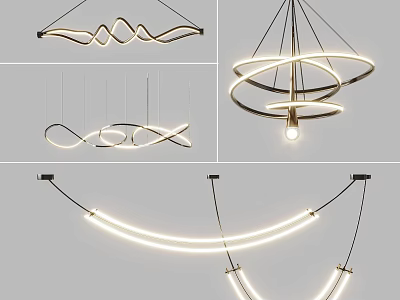 Modern Chandeliers Featuring Different Curved Ring Wave Shapes And LED Lighting 3d model