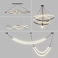 Modern Chandeliers Featuring Different Curved Ring Wave Shapes And LED Lighting 3d model