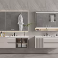 Modern Bathroom Vanity Design With Wall mounted White Cabinet Backlit Mirror And Storage