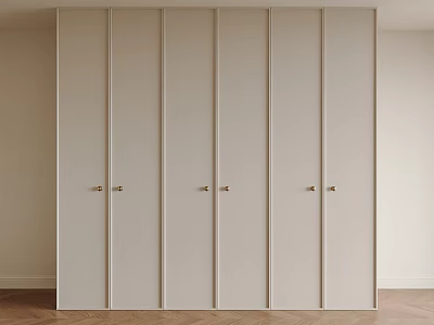 Elegant Modern Wardrobe With Light Paneled Doors And Brass Door Handles 3d model