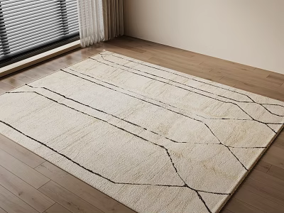 Light Colored Square Rug With Black Geometric Lines On Wooden Floor 3d model