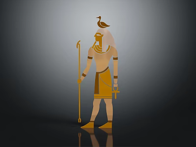 Ancient Egyptian Deity Horus Golden Standing Figure With Scepter And Ankh Symbol 3d model