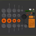 Colorful Cooking Utensils Set With Pots Pans Cutting Board And Kitchen Tools