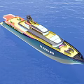 Modern Colorful Yacht With Yellow Orange Hull Sailing On Blue Ocean