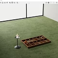 Green Shaped Carpet with Wooden Tray and Candle Holder and Small Items