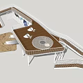 Modern Road Infrastructure Design With Pedestrian Walkway Rest Area Seats And Guardrails