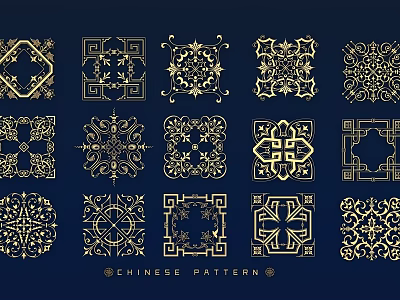 Traditional Chinese Pattern Wall Decor With Ornate Gold Designs And Blue Background 3d model