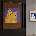 Abstract Cat Paintings With Brown And Pink Frames On Interior Walls 3d model