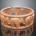 Elegant Rose Gold Ring With Intricate Elephant Carvings And Circular Design