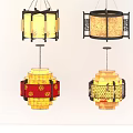 Chinese Style Decorative Chandeliers With Wooden Frames Intricate Patterns And Colorful Shades