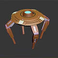 Futuristic Copper Mechanical Creature With Green Luminous Disk And Four Legs