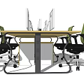 Modern Office Desk Setup With Wooden Top Metal Frame And Apple iMac Computers