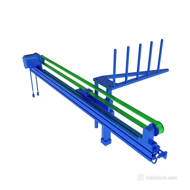 Blue Industrial Mechanical Device With Green Conveyor Rollers And Support Structure 3d model