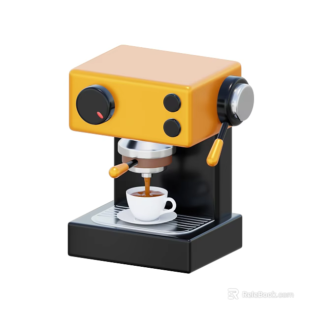 Yellow and Black Coffee Machine Pouring Coffee into White Cup for Home Use 3d model 