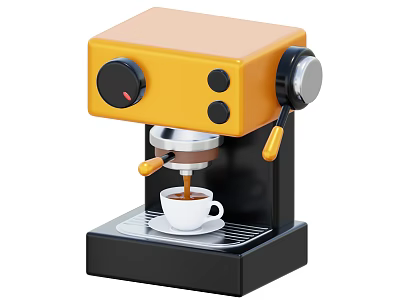 Yellow and Black Coffee Machine Pouring Coffee into White Cup for Home Use 3d model