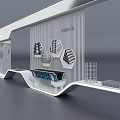 Modern Technology Exhibition Hall With Futuristic Design Curved Structure And Interactive Displays