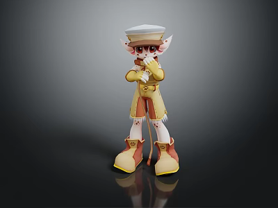 Game Movie Character With Cat Ears White Hat Yellow Outfit Brown Boots Pose 3d model