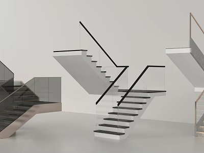 Modern Stairs Design Featuring Glass Railings Floating Steps And Metal Frames 3d model
