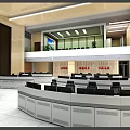 Modern Control Room Interior With Large Monitoring Screen Multiple Workstations And Office Chairs