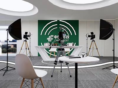 Modern Public Office Space With Green Wall Circular Lighting And Photography Equipment 3d model