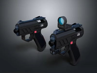 Pair of Black Tactical Pistols With Modern Design And Scope Attachment 3d model