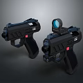 Pair of Black Tactical Pistols With Modern Design And Scope Attachment