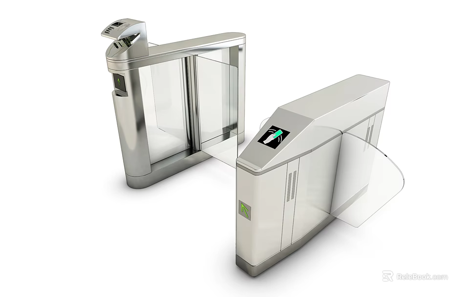 Public Facility Metal Turnstiles With Transparent Barriers And Digital Display For Entrance Control 3d model 